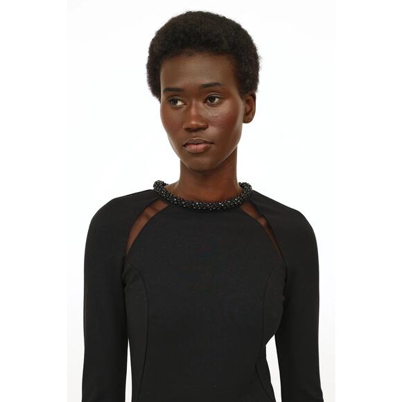 Stella McCartney Black Embellished Neck Mesh Insert Knee Length Dress Size 44 - Picture 7 of 13